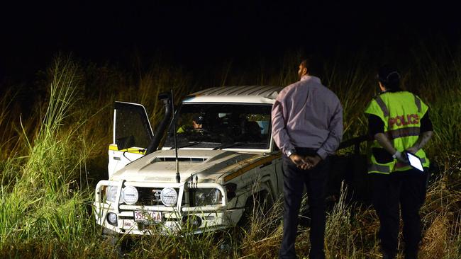 Police at the scene of a ute rollover at Nome, nearby the Bush Oasis Caravan Park. PICTURE: MATT TAYLOR.