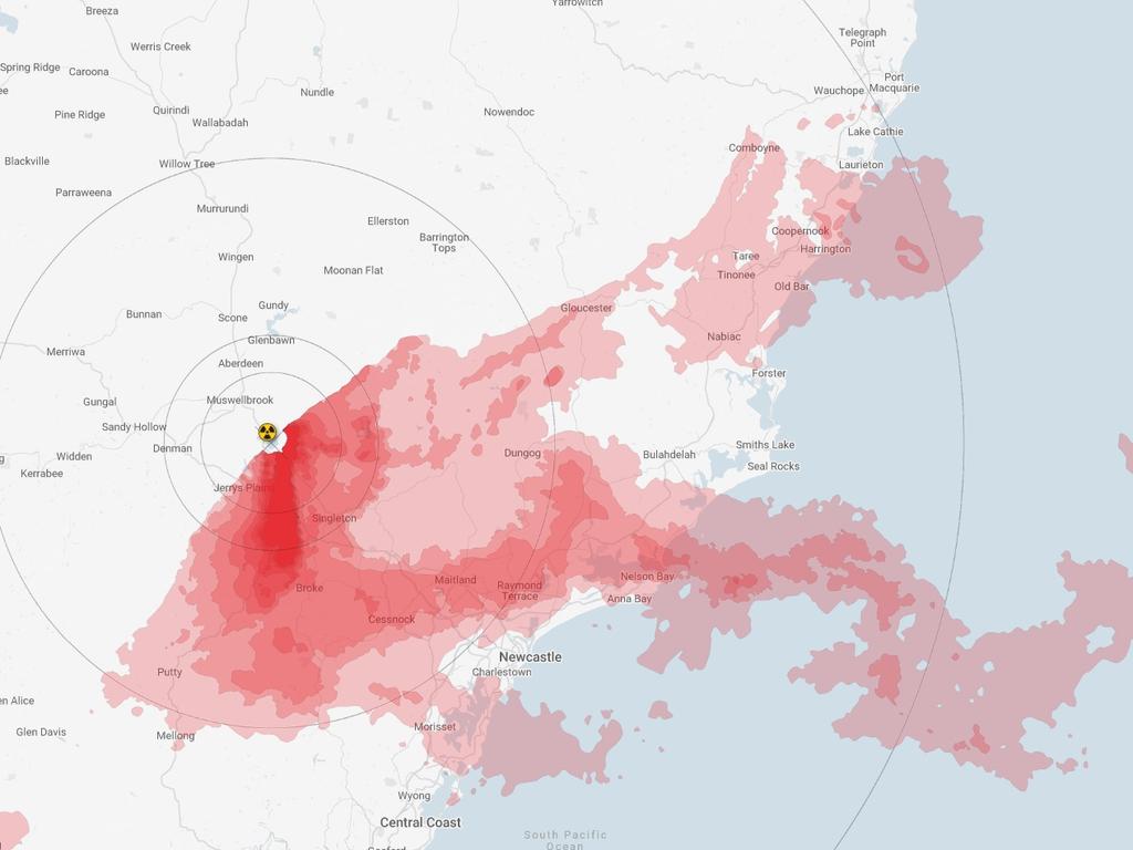 The Caesium-137 footprint left over from the 2011 Fukushima nuclear disaster mapped over nuclear power proposed for Liddell, NSW