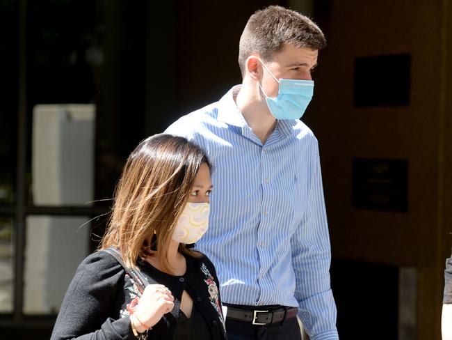 parents Nawwar Hassan-Bryant and Matthew Bryant leave the Coroners Court on Thursday. Their three-month-old son Zachary was killed in the attack. Picture: NCA NewsWire / Andrew Henshaw