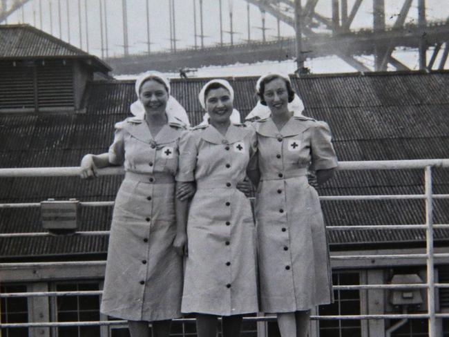 Joan Fisher (centre) is a veteran from RSL ANZAC village. Picture: Adam Yip/ Manly Daily