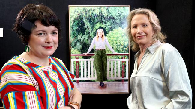 Artist Monica Rohan and her painting of musician Asha Jefferies with Brisbane Portrait Prize director Anna Reynolds. Rohan’s work can be seen in the Brisbane Portrait Prize finalists exhibition at Brisbane Powerhouse - Photo Steve Pohlner