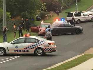 A car involved in yesterday's dramatic pursuit crashed into this Nissan Pulsar. . Picture: Tyler Skiller