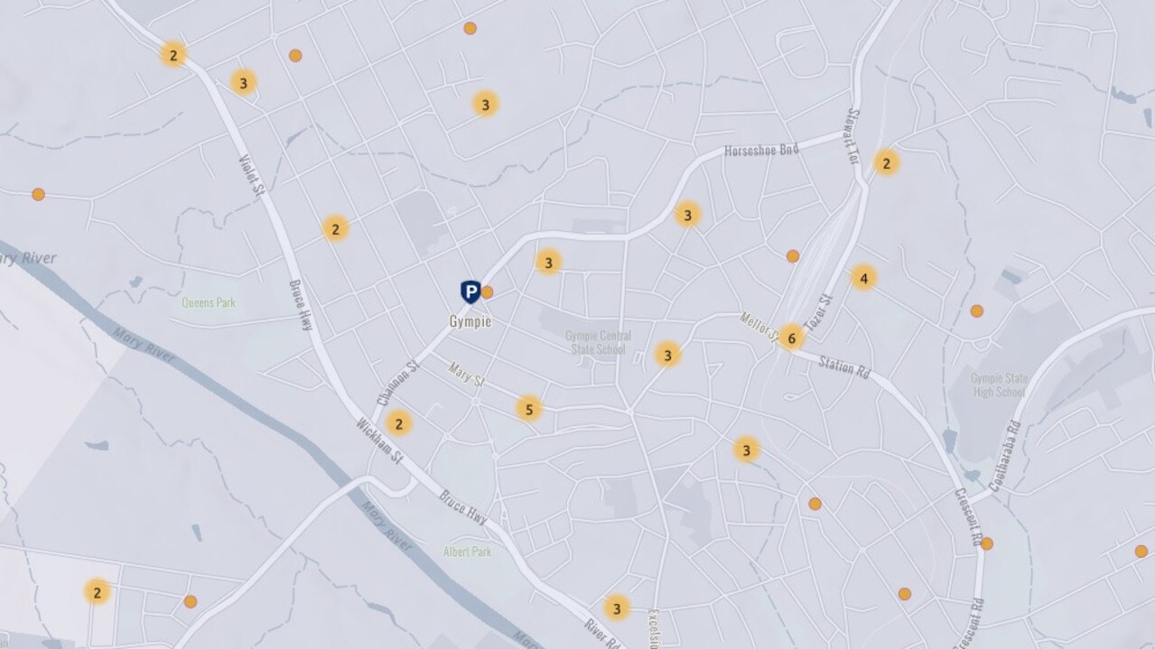 The Gympie 4570 postcode had 144 unlawful entry offences in the past six months.