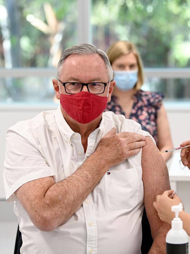 NSW Health Minister Brad Hazzard gets his second Astra Zeneca vaccination. Picture: NCA NewsWire / Jeremy Piper