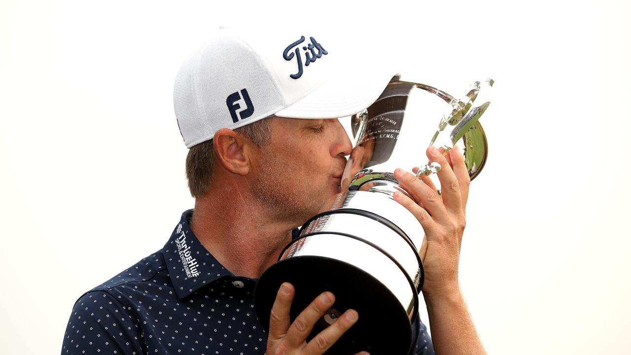Matt Jones with the Stonehaven Cup after winning the 2019 Australian Open Golf Championships at The Australian Golf Club in Sydney. Picture. Phil Hillyard
