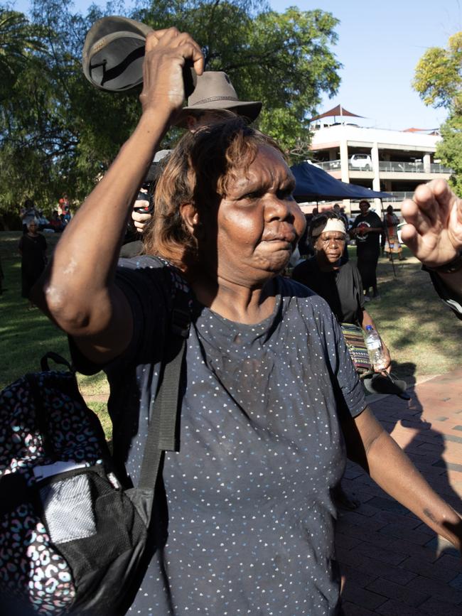 A woman believed to be from Yuendumu confronts Rolfe after day one of his evidence. Picture: Liam Mendes