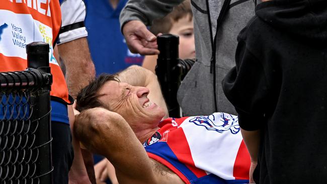 Brent Harvey was rushed to hospital from the North Heidelberg vs Heidelberg fixture. Picture: Andy Brownbill