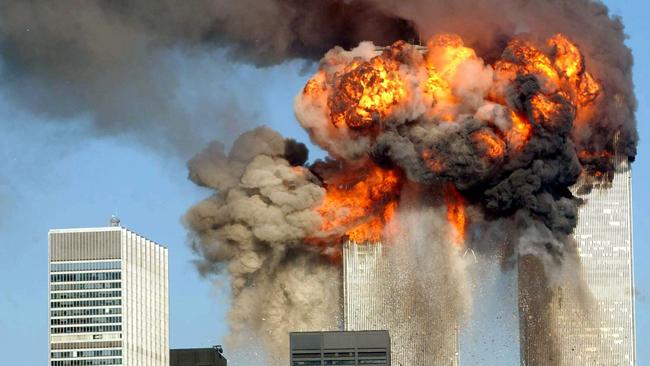 11 September 2001. Terrorist attack in America. Fire ball explosion in tower. Collapse of World Trade Centre in New York, USA after aeroplane flown into building after hijacking. Terrorism, plane, damage. World Trade Center. (Pic: Spencer Platt/Getty Images)