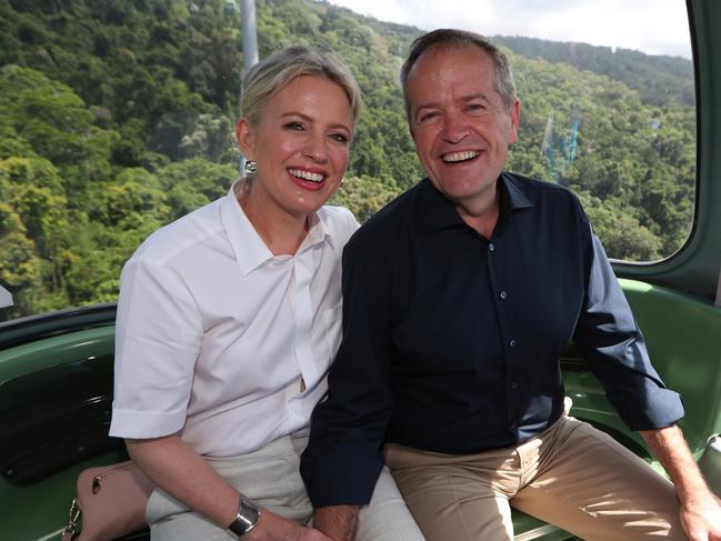 Opposition Leader Bill Shorten and Chloe riding on the Skyrail in Cairns. Picture Kym Smith