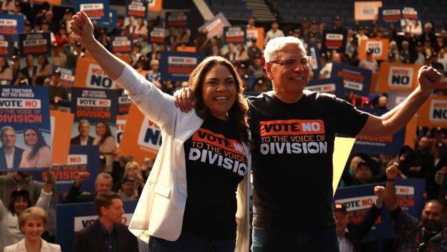 Jacinta Price and Warren Mundine at Voice to Parliament No rally in Perth. Picture: Philip Gostelow.