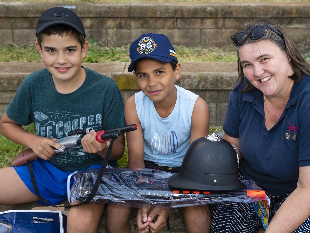 At the 2022 Toowoomba Royal Show are (from left) Angus Pitkin, Lorenzo Whittnall and Penelope Lilford, Friday, March 25, 2022. Picture: Kevin Farmer