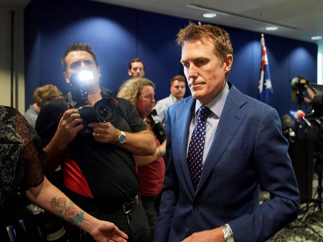 Former Attorney-General Christian Porter leaves a press conference in Perth on March 3, 2021, after he outed himself as the unnamed cabinet minister accused of raping a 16-year-old girl. Picture: Stefan Gosatti / AFP