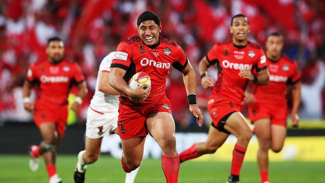 Jason Taumalolo in action for Tonga during last year’s World Cup semi-final. Picture: Getty