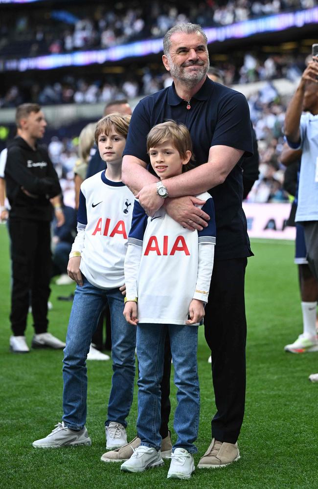 Ange Postecoglou with his sons afer the match. Picture: AFP