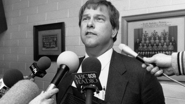 Former Port Adelaide Football Club president Bruce Weber at press conference in 1990.