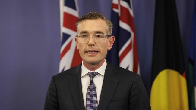 Dominic Perrottet at a presser in Sydney today to announce that Stuart Ayres has stood down, Picture: David Swift