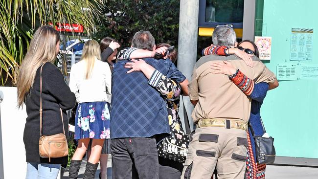 Family and friends of Jean Louise Murray gather outside Pine Rivers Magistrates Court on Friday. Picture: John Gass