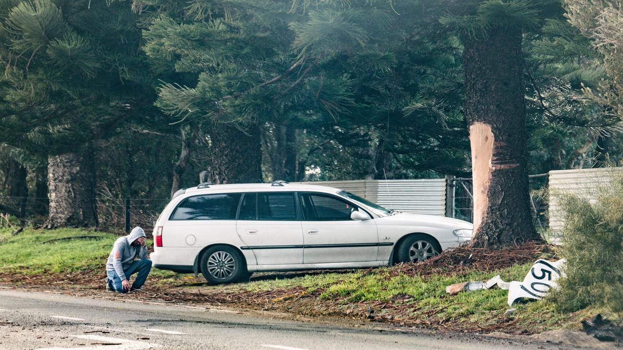 Brother of Dale Wilson, Matt Wilson at the crash site on Williss Drive in Normanville. Photo: AAP Image/ Morgan Sette