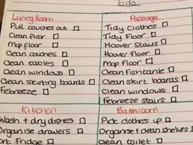 Woman's extensive cleaning list. Picture: Facebook