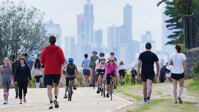 People exercise at Brighton Beach foreshore in Melbourne on the weekend. Picture: AAP