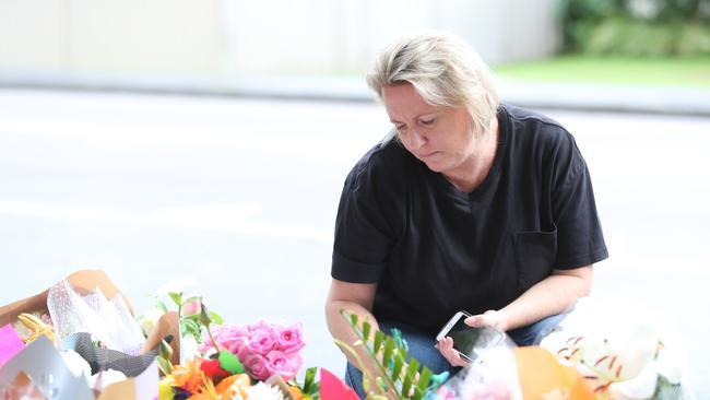 Rhys’ mother Kim Morris at the scene of the fatal car crash at Niagara Park on Tuesday. Picture: Sue Graham