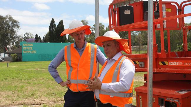 Transport and Main Roads Minister Mark Bailey and Member for Toohey Peter Russo at the new site for the Salisbury Station Park 'n Ride upgrade. Photo: Kristy Muir