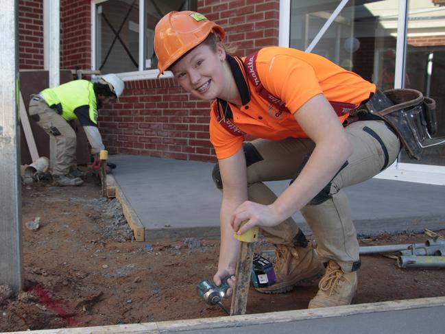 Britney McLaren is a first-year apprentice carpenter in Albury, thriving in a mostly male field.