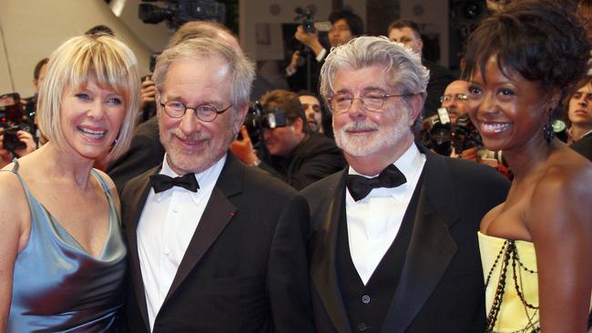 From left: Kate Capshaw and Steven Spielberg, with George Lucas and his wife, Melody Hoffman. Picture: AFP/Francois Guillot 