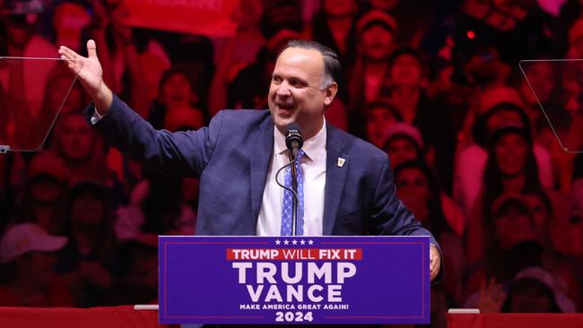 Senior Trump adviser Dan Scavino addresses a Trump campaign rally at Madison Square Garden days out from the election. Picture: AFP.