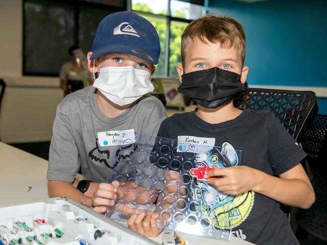 Hayden Hawkins and Korban Melville at CQU Young Engineers Summer Holiday Camp Mackay. Picture: Michaela Harlow