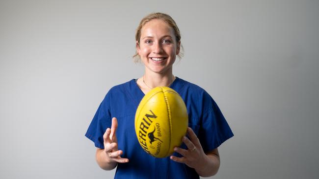 Lulu Pullar is representing North Melbourne in the AFLW grand final this weekend. During the week she continues her day job as a junior doctor at Sunshine Hospital., ,  Picture: Western Health