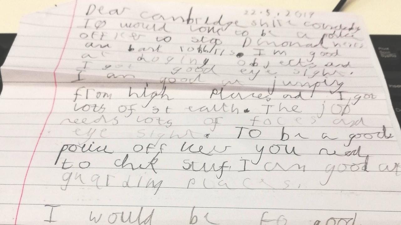 Boy, 7, applies for police officer job with adorable handwritten letter ...