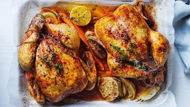 Curtis Stone's roast chickens with lemon and herbs