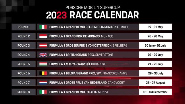 Porsche Supercup 2023 Season Calendar.