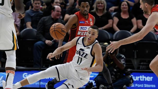 Dante Exum guided the Utah Jazz’s second unit in a huge win over NBL club Perth Wildcats. Picture: Getty Images/AFP