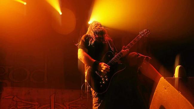 Lamb of God guitarist Mark Moreton during the song '512' at the Brisbane Entertainment Centre. Picture: Asagai Images