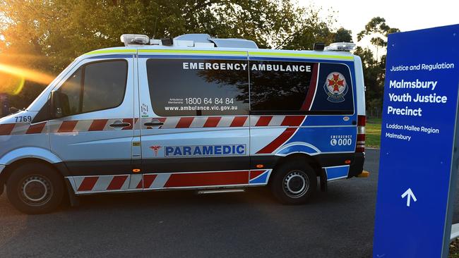 An ambulance at Malmsbury Youth Justice centre. Picture: Rob Leeson