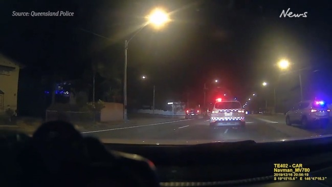 Dashcam footage of stolen ute ramming a police car in Townsville