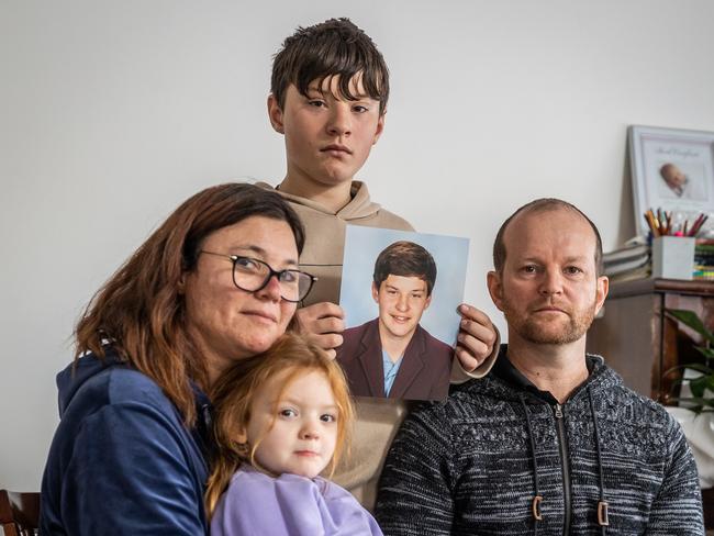 Joshua’s mum, brother, father and sister Jemma. Picture: Jake Nowakowski