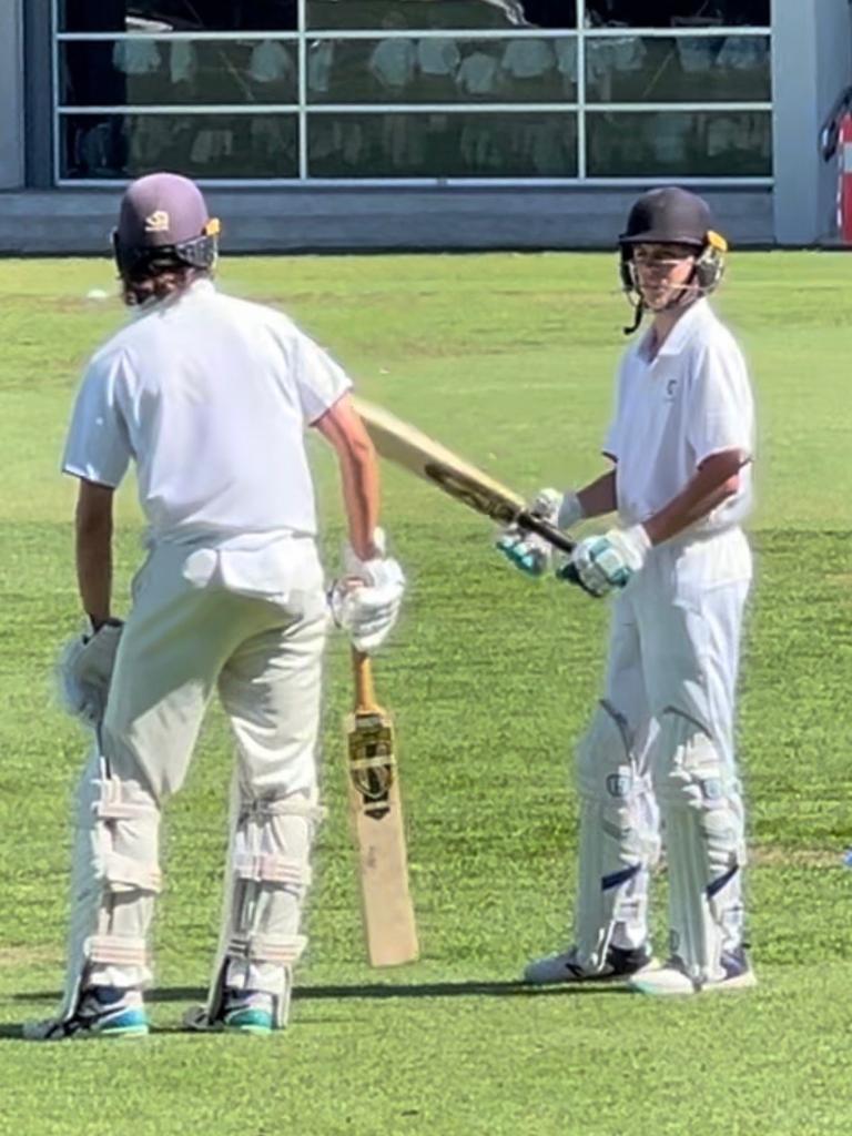 Sam Konstas (left) and Lachie Russell go out to bat for Cranbrook School. Picture: Supplied