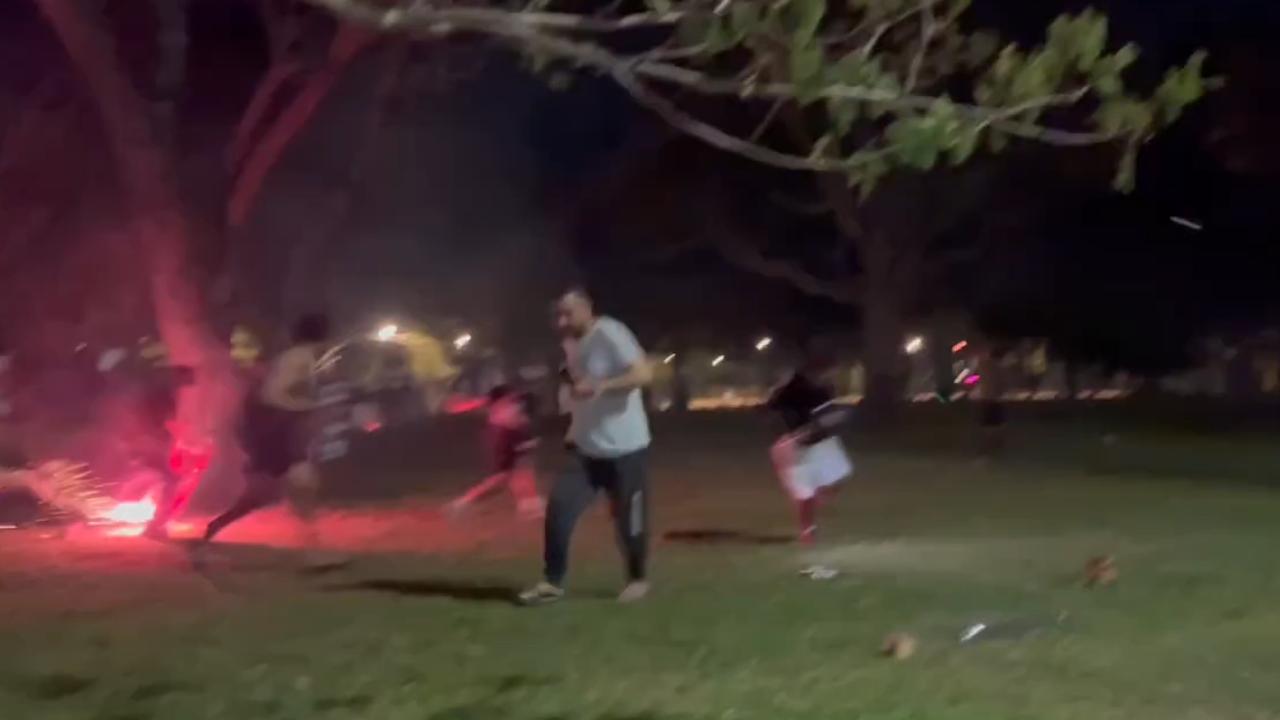 One video showed the moment a cracker mishap sent a group of young men running. Picture: YouTube