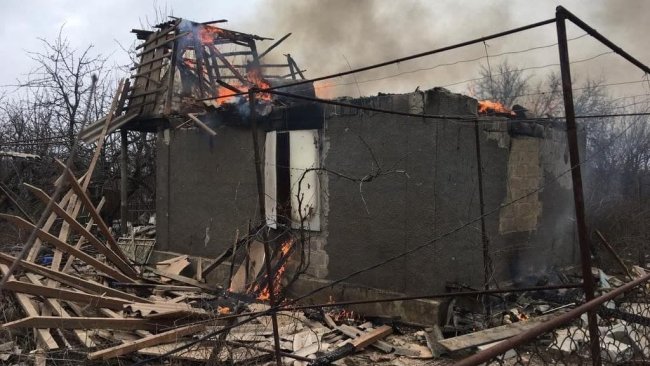 A Ukrainian village was hit by Russian artillery fire during the initial incursion. Picture: Supplied