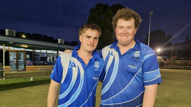 Adelaide Bowling Club star Corey Hicks (right) ranks fourth among Adelaide's lawn bowlers so far this season. Picture: Adelaide Bowling Club