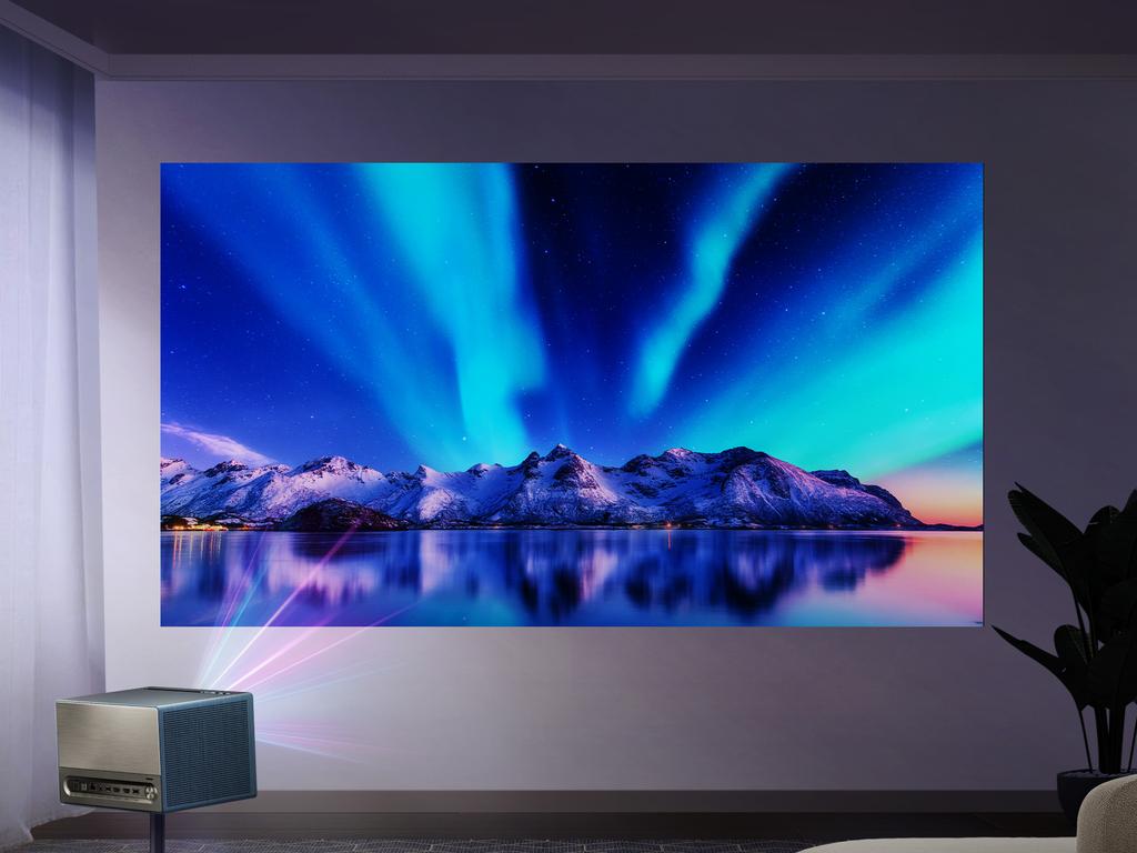 Hisense's C1 TriChroma Laser Mini Projector in action.