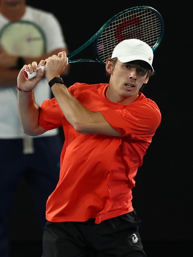 Alex de Minaur trained indoors at Melbourne Park on Monday as he launches a bid for his maiden grand slam title on home soil. Picture: Graham Denholm / Getty Images