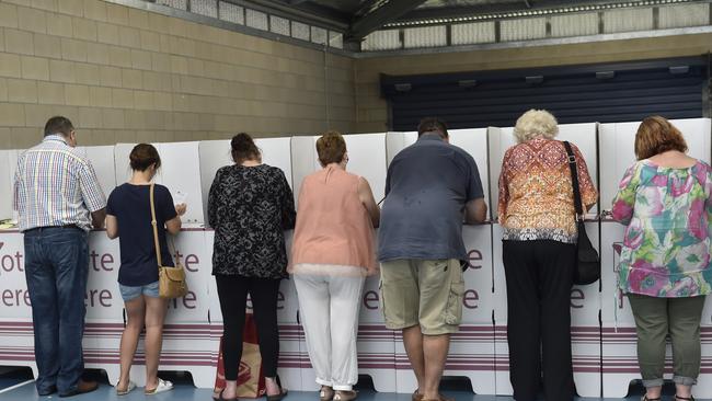 Election, vote, poll booth, Voters at Newtown State School. Council Election 2016, March 19,