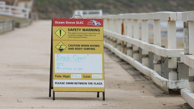 Ocean Grove Main beach, where the attack took place, reopened at about midday. Picture: Alan Barber