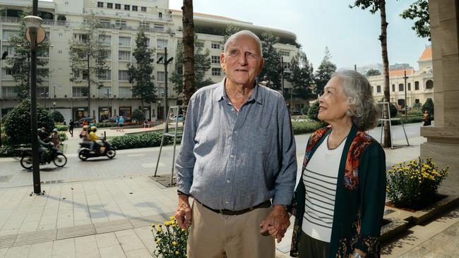 Carl Robinson with his wife Kim-Dung in Ho Chi Minh City. Picture: Quan Lao