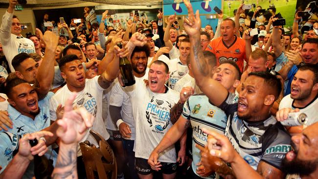 Paul Gallen leads grand final celebrations. Picture: Gregg Porteous