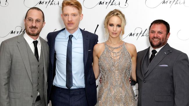Director Darren Aronofsky, actors Domhnall Gleeson and Jennifer Lawrence and producer Scott Franklin from Mother! Picture: John Phillips / Getty Images.